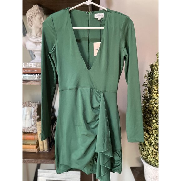 Superdown Martyna Deep V Dress Emerald Women's Size XL - Picture 4 of 10